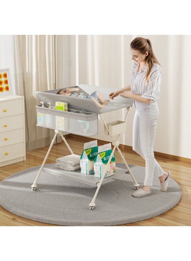 Portable Baby Changing Table, Foldable Diaper Changing Table with Stable Top and Frame for Newborn Infant, Mobile Baby Diaper Changing Station for Nursery Room Bedroom Bathroom (Grey) - Image 1