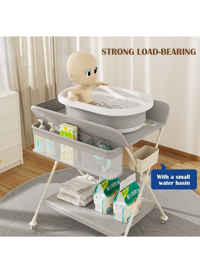 Portable Baby Changing Table, Foldable Diaper Changing Table with Stable Top and Frame for Newborn Infant, Mobile Baby Diaper Changing Station for Nursery Room Bedroom Bathroom (Grey) - Image 3