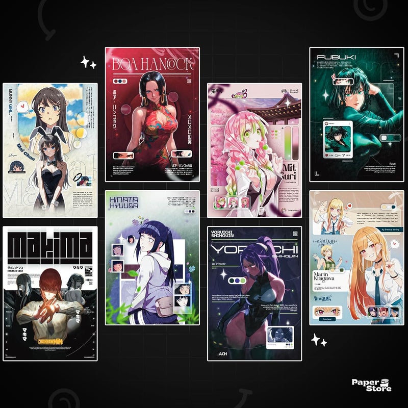 Thepaper9store Pack of 8 - Anime Girls Posters | Premium 300 GSM | A4 Size (8.4x12 Inch) Wall Décor for Bedroom, Living Room, Office | Perfect for weebs | waifu poster, - Image 2