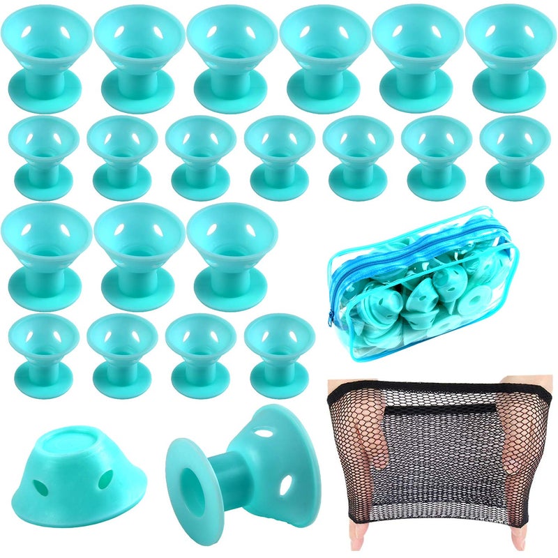 JANYUN 40 Pcs Magic Hair Rollers Include 20 pcs Large Silicone Curlers and 20pcs Small Silicone Curlers Pale Cyan