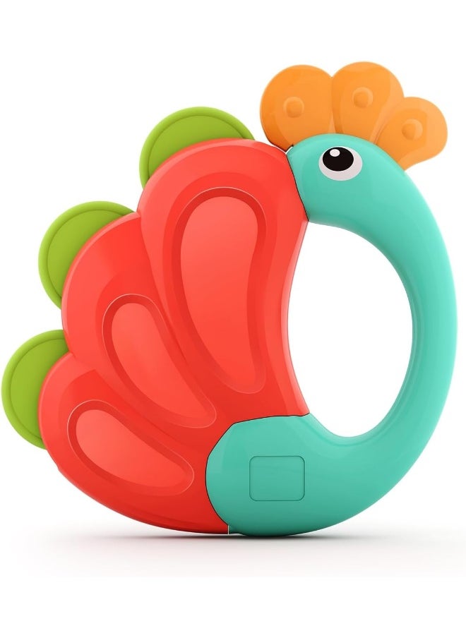 HOLA Peacock Orchestra Rattle Baby Teether Activity Toy, Teething Relief, Easy To Grasp, Fine Motor Skills, Bright Colors, Sensory Toys, Baby Toys, Baby Teether, Baby Rattle, Animal Rattle 3M+  - Image 1