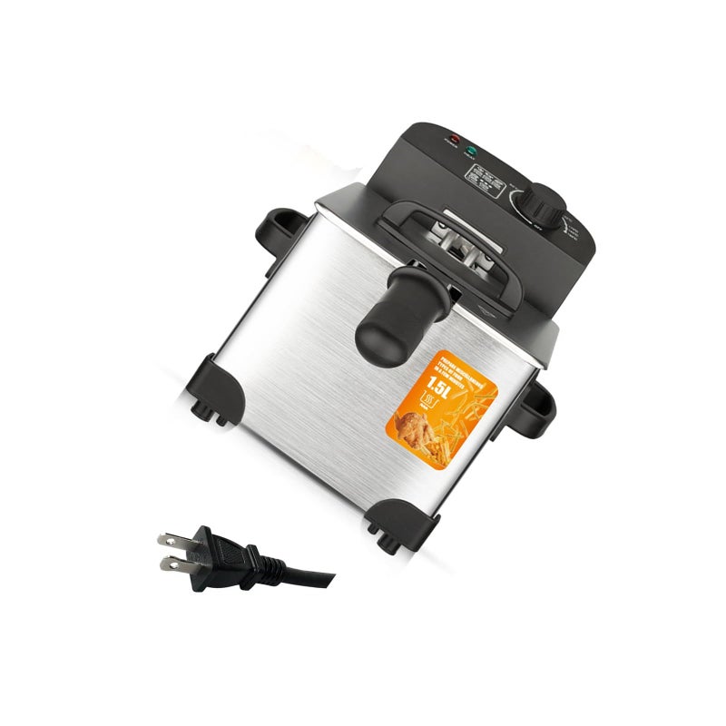 Stainless Steel Electric Oil Fryer 110V With Splash Cover Overheating Protection Compact Home Kitchen Appliance - Image 4
