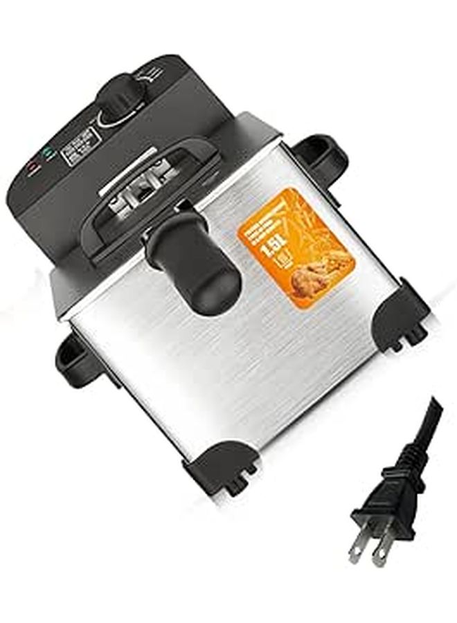 Stainless Steel Electric Oil Fryer 110V With Splash Cover Overheating Protection Compact Home Kitchen Appliance - Image 1