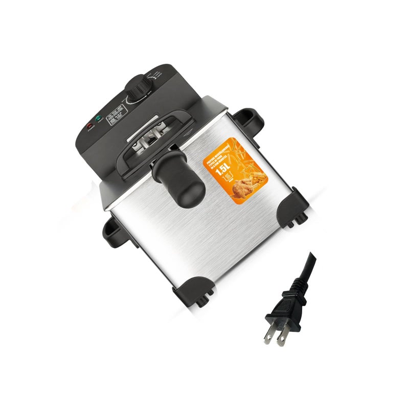 Stainless Steel Electric Oil Fryer 110V With Splash Cover Overheating Protection Compact Home Kitchen Appliance - Image 2