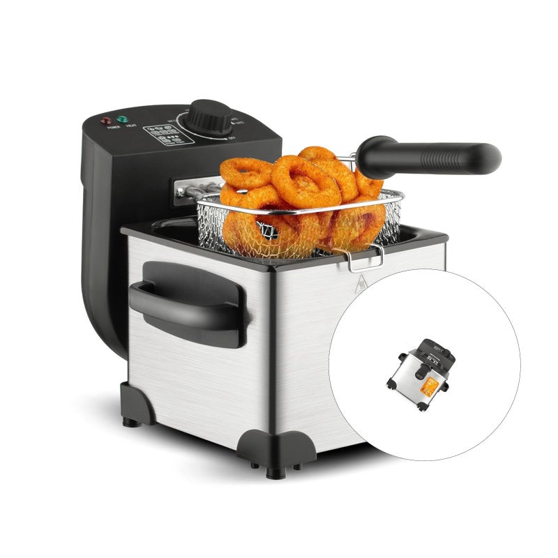 Stainless Steel Electric Oil Fryer 110V With Splash Cover Overheating Protection Compact Home Kitchen Appliance - Image 3