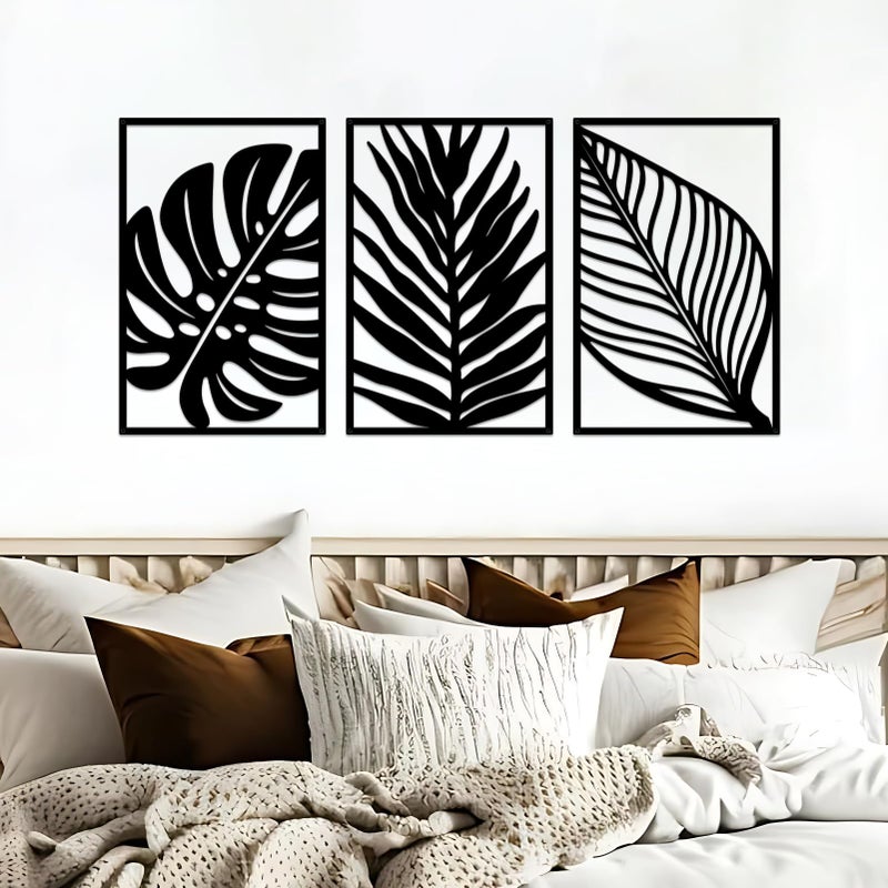 Resama 3 Pcs Boho Metal Wall Art Decor Leaf Sign Wall Vintage Tropical Plant Wall Rustic Palm Leaf Metal Wall Sculpture for Living room Bathroom Bedroom Office - Image 3