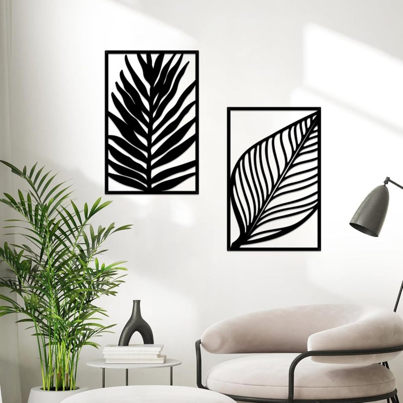 Resama 3 Pcs Boho Metal Wall Art Decor Leaf Sign Wall Vintage Tropical Plant Wall Rustic Palm Leaf Metal Wall Sculpture for Living room Bathroom Bedroom Office - Image 2