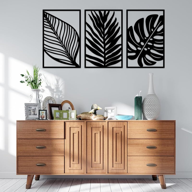 Resama 3 Pcs Boho Metal Wall Art Decor Leaf Sign Wall Vintage Tropical Plant Wall Rustic Palm Leaf Metal Wall Sculpture for Living room Bathroom Bedroom Office - Image 4
