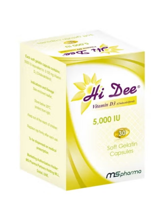 Hi Dee Vitamin D3 5000 IU ,30 Soft Gelatin Capsules