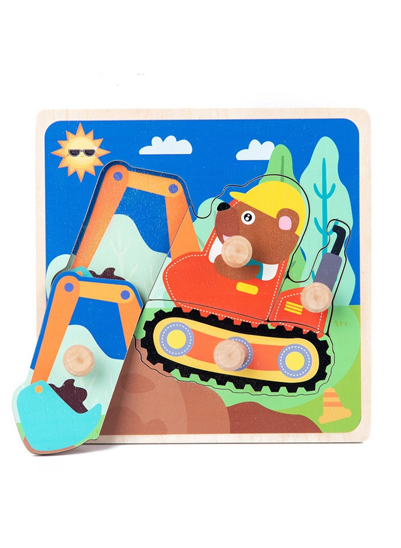 لعبة أحجية الصور المقطوعة الخشبية بنموذج حفارة مقاس 15 سم للأطفال من عمر 1 إلى 3 سنوات مع مقبض، لعبة أحجية تعليمية للأطفال الصغار لتنمية المهارات الحركية الدقيقة، هدية مثالية للأولاد والبنات من عمر 1 إلى 2 إلى 3 سنوات - Image 1