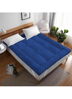 Comfy غطاء مرتبة مريح من القطن على طراز الفنادق باللون الأزرق مقاس 180 × 200 × 10 سم مع حشوة من الألياف  - Image 1