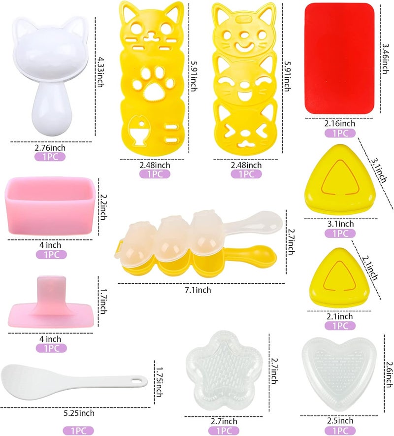 BANBALLON Cute Cat Sushi Mold for Kids, Musubi Maker Press, Rice Ball Mold Shaker, Classic Triangle Rice Ball Maker Mold Kit for DIY Fun Lunch Box Picnic Tool (CAT) - Image 2