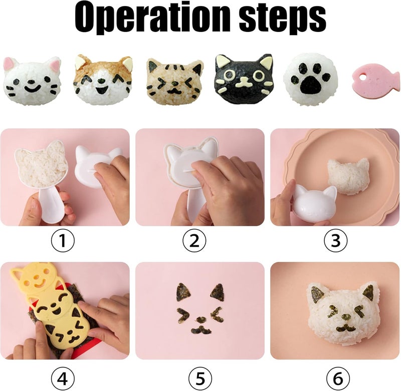 BANBALLON Cute Cat Sushi Mold for Kids, Musubi Maker Press, Rice Ball Mold Shaker, Classic Triangle Rice Ball Maker Mold Kit for DIY Fun Lunch Box Picnic Tool (CAT) - Image 4