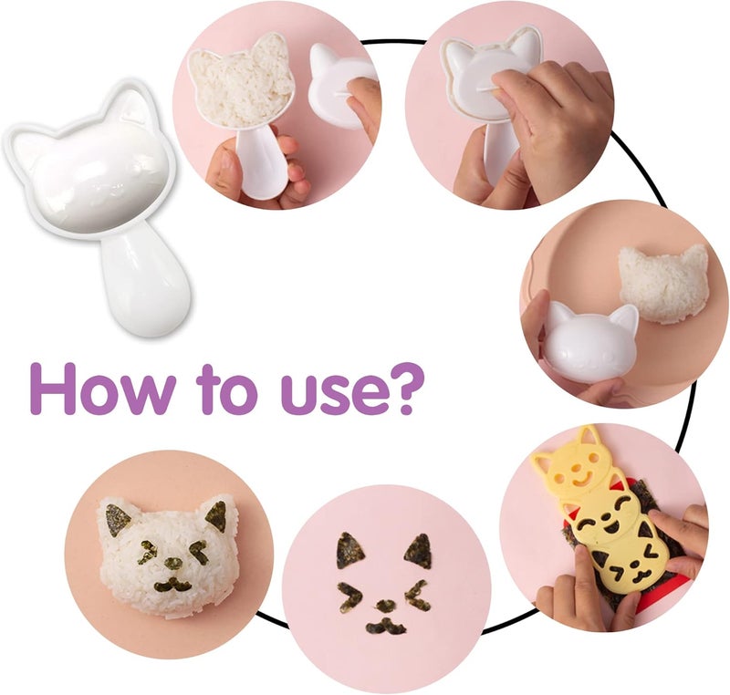 BANBALLON Cute Cat Sushi Mold for Kids, Musubi Maker Press, Rice Ball Mold Shaker, Classic Triangle Rice Ball Maker Mold Kit for DIY Fun Lunch Box Picnic Tool (CAT) - Image 3