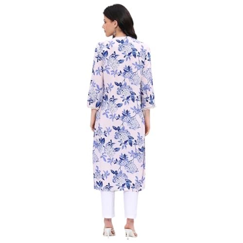 BIBA Women Blue Straight Kurta_32 - Image 4