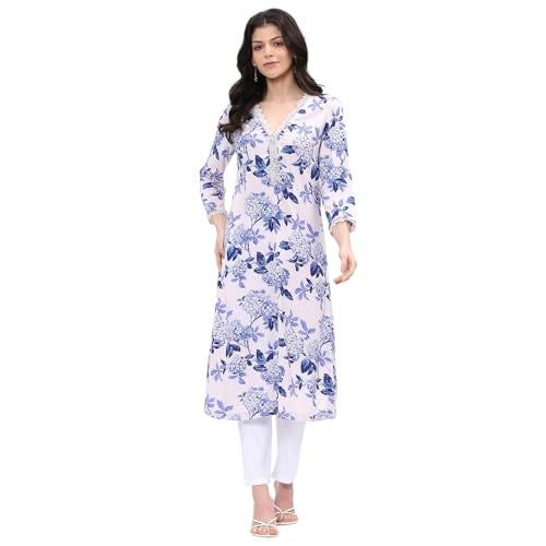 BIBA Women Blue Straight Kurta_32 - Image 1