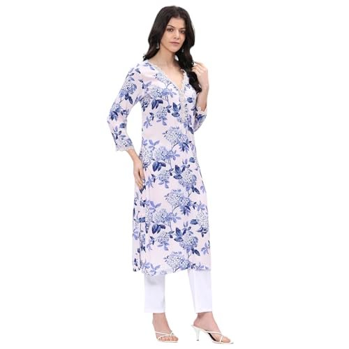 BIBA Women Blue Straight Kurta_32 - Image 3