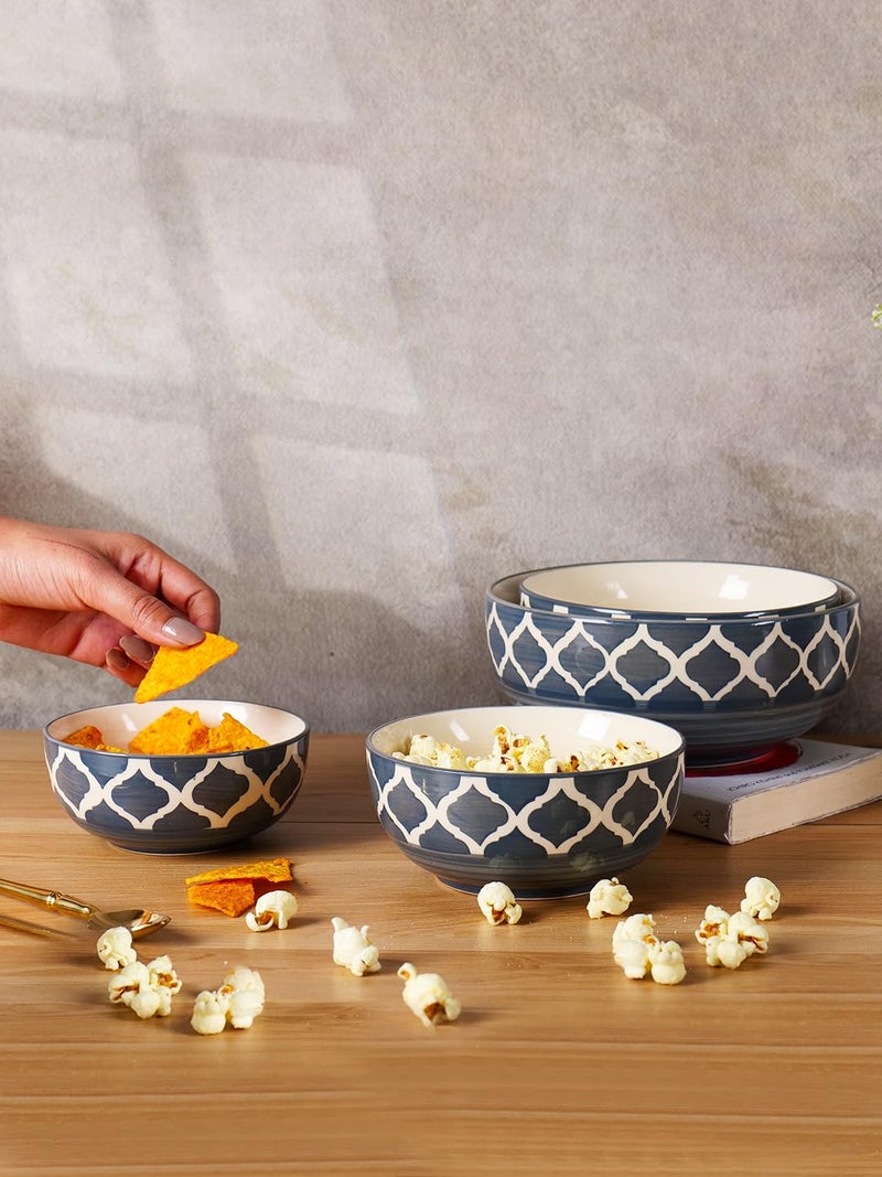 Niyara Stoneware Handmade Ceramic Stylish Premium Serving Bowls/Salad Tray Microwave Dishwasher Safe Set of 4 (Grey Moroccan) - Image 2