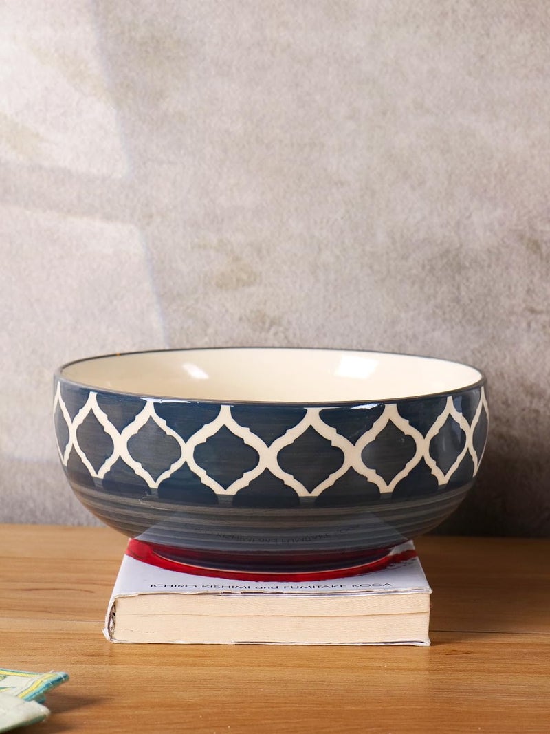 Niyara Stoneware Handmade Ceramic Stylish Premium Serving Bowls/Salad Tray Microwave Dishwasher Safe Set of 4 (Grey Moroccan) - Image 3
