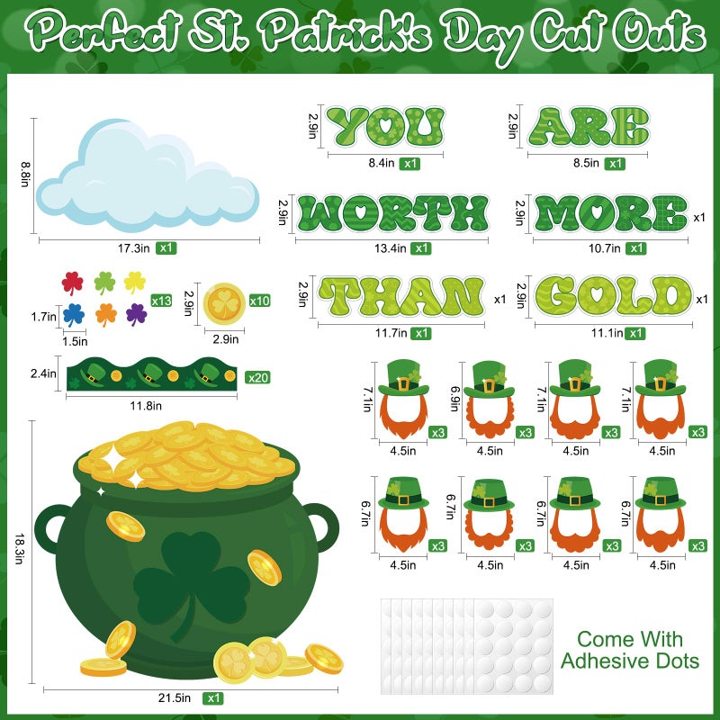 Jectivs 79Pcs St. Patrickâ€™s Day Bulletin Board Set Classroom Door Decorations,Lucky Shamrock Green Paper Cutouts Irish Clover Photo Poster Classroom Wall Decor for Teacher Student School Office Home Supplies - Image 2