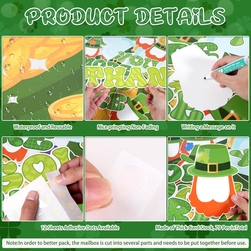 Jectivs 79Pcs St. Patrickâ€™s Day Bulletin Board Set Classroom Door Decorations,Lucky Shamrock Green Paper Cutouts Irish Clover Photo Poster Classroom Wall Decor for Teacher Student School Office Home Supplies - Image 3