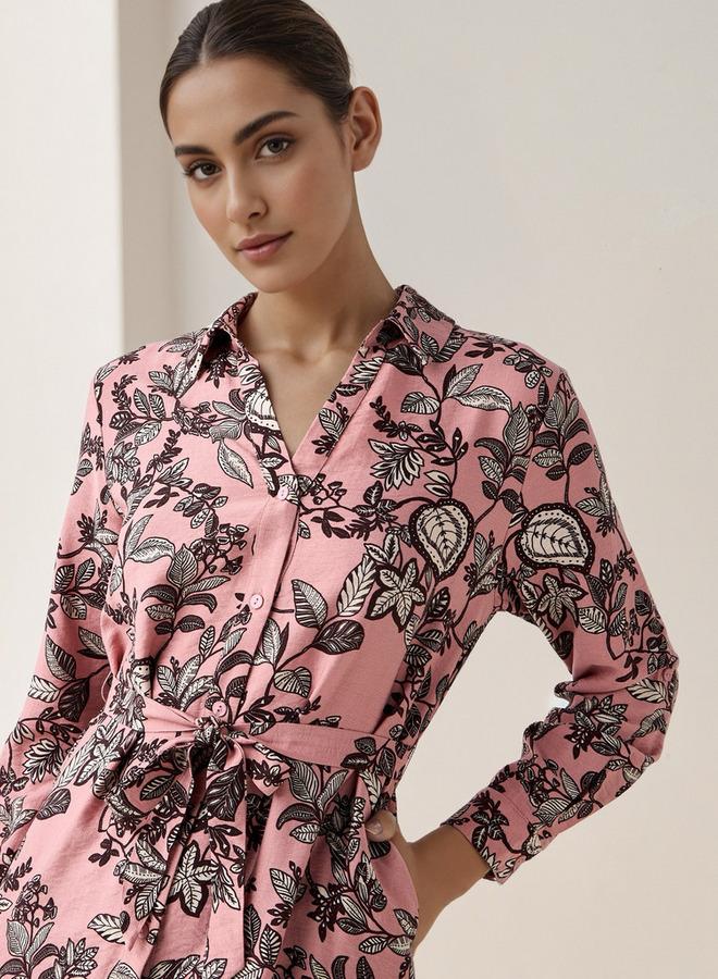 سبلاش فيڤ فستان بحزام بطول الركبة بطبعة زهور - Image 4