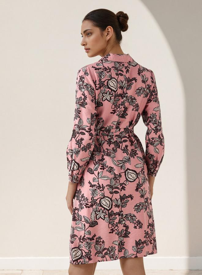 سبلاش فيڤ فستان بحزام بطول الركبة بطبعة زهور - Image 3