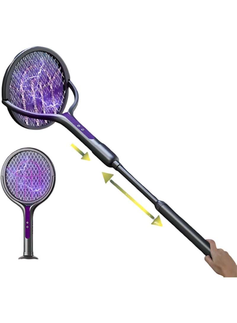 Electric Fly Swatter with Extendable Long Handle & UV Light Trap | 90° Rotatable Mosquito Killer Lamp | Type-C Charging | Detachable Telescopic Rod Foldable Bug Zapper for High Ceilings & Walls - Image 1
