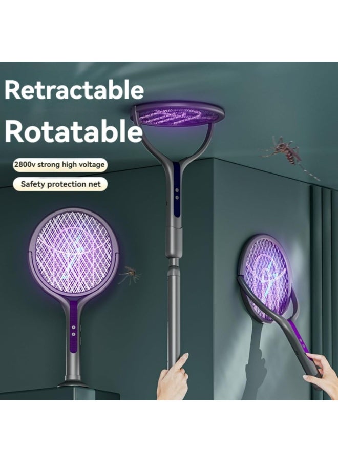 Electric Fly Swatter with Extendable Long Handle & UV Light Trap | 90° Rotatable Mosquito Killer Lamp | Type-C Charging | Detachable Telescopic Rod Foldable Bug Zapper for High Ceilings & Walls - Image 4