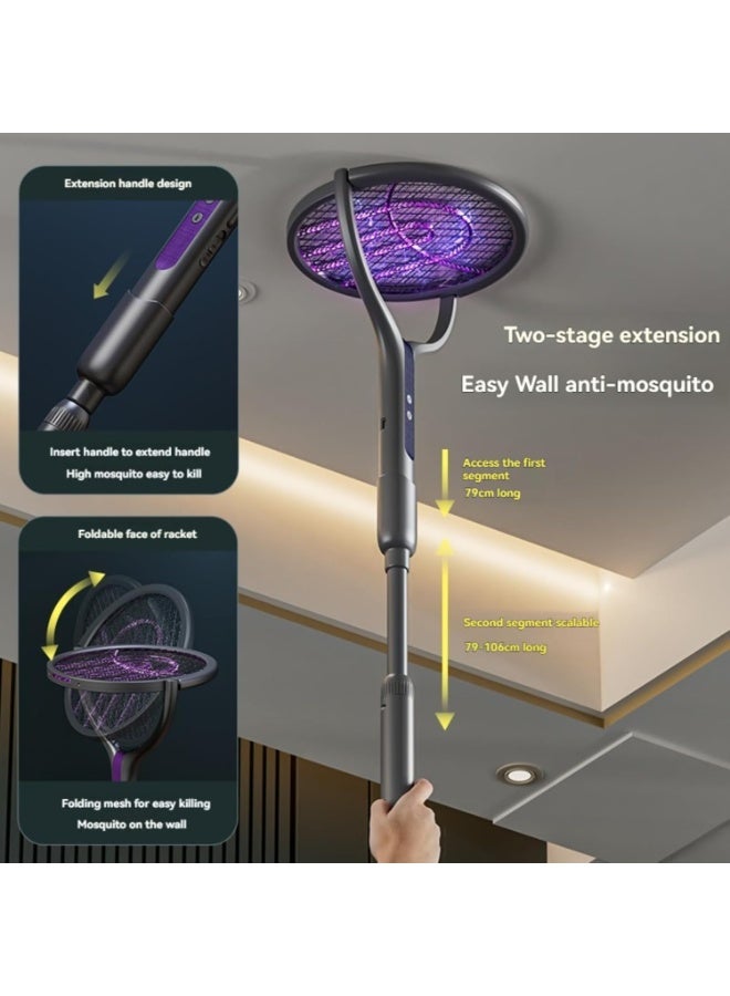 Electric Fly Swatter with Extendable Long Handle & UV Light Trap | 90° Rotatable Mosquito Killer Lamp | Type-C Charging | Detachable Telescopic Rod Foldable Bug Zapper for High Ceilings & Walls - Image 3