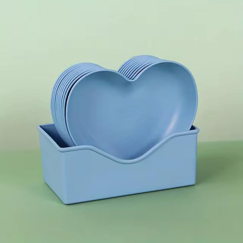 pepplo Creative Heart Shaped Dish, Food Grade Plastic Dish, Dining Table Plate, Party Plate, Snack Plates, Dinner Plates, Camping Plates, Dinnerware Heart Dish, Party Use, Household(Blue, 10 Plates + 1 Rack) - Image 3