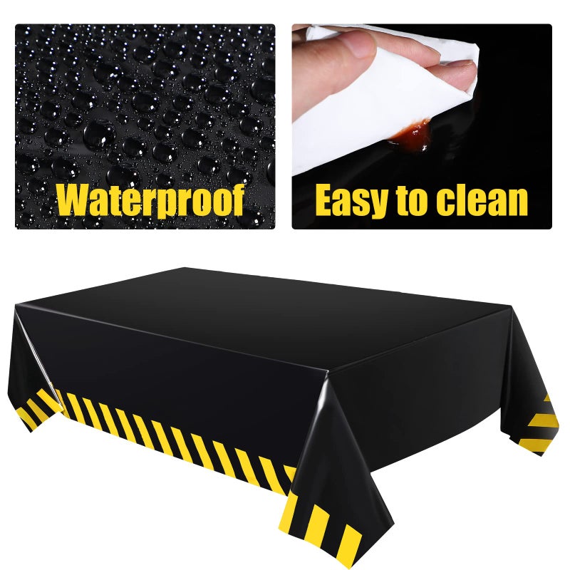 Remagr 6 Pcs Construction Tablecloth Banner Birthday Party Supplies Decorations 4 Banners 2 Table Cloths Workplace Safety Decor Dump Truck Excavator Party Favors(Black,Trendy) - Image 4