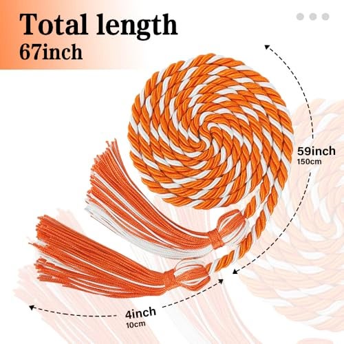 Zanzike Graduation Cords, Cords for Graduation 2026, Graduation Cords 2026, Graduation Honor Cord with Tassel, Graduation Ropes Cords, Graduation Honor Cord for Bachelor Gown Master Doctoral, Orange White - Image 3
