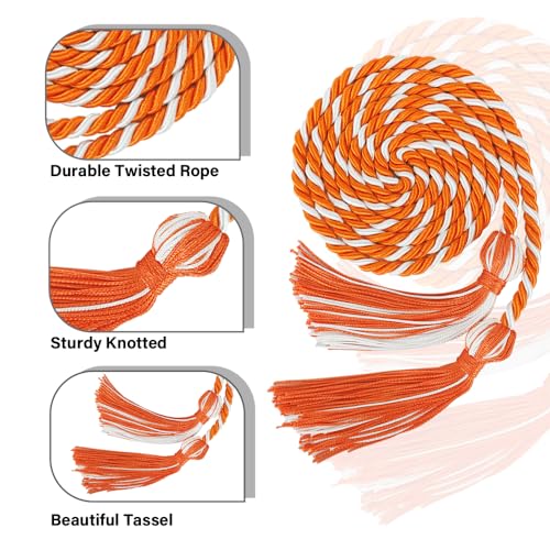 Zanzike Graduation Cords, Cords for Graduation 2026, Graduation Cords 2026, Graduation Honor Cord with Tassel, Graduation Ropes Cords, Graduation Honor Cord for Bachelor Gown Master Doctoral, Orange White - Image 4