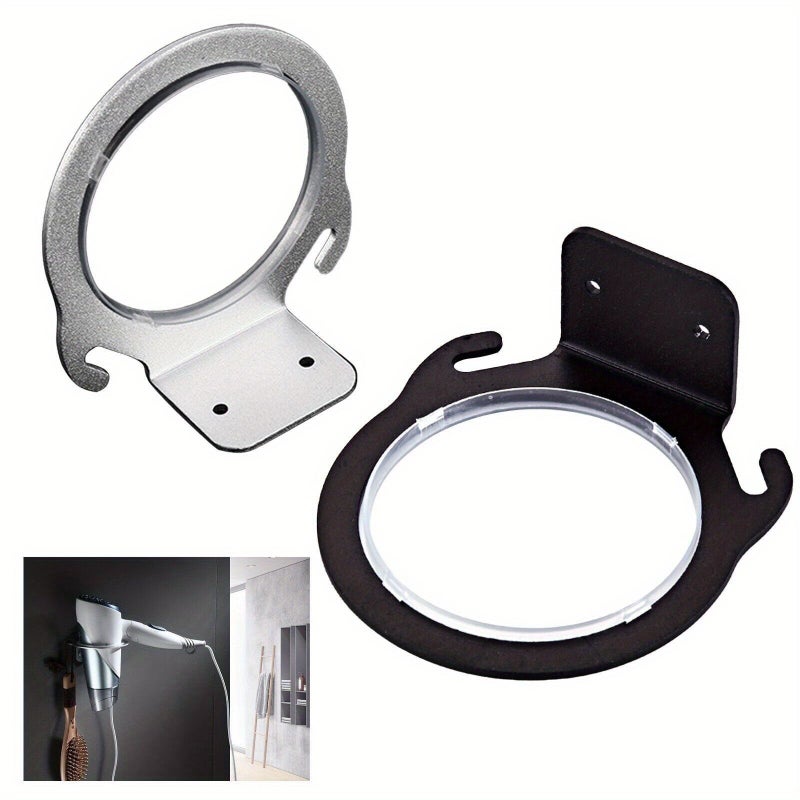 Black Wall Mounted Hair Dryer Holder for Bathroom Oversized Frame - Image 1