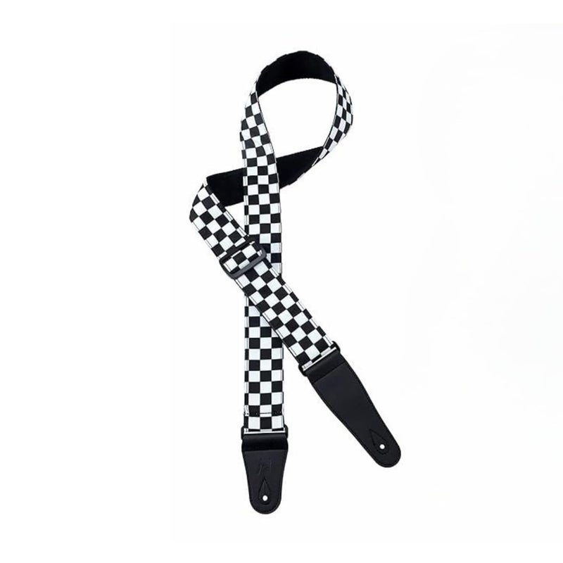 PERLMAN Guitar Strap-2" Wide Double Layer Cotton Original Design Adjustable Guitar Straps with Long Leather Ends, White Grid, Large - Image 5