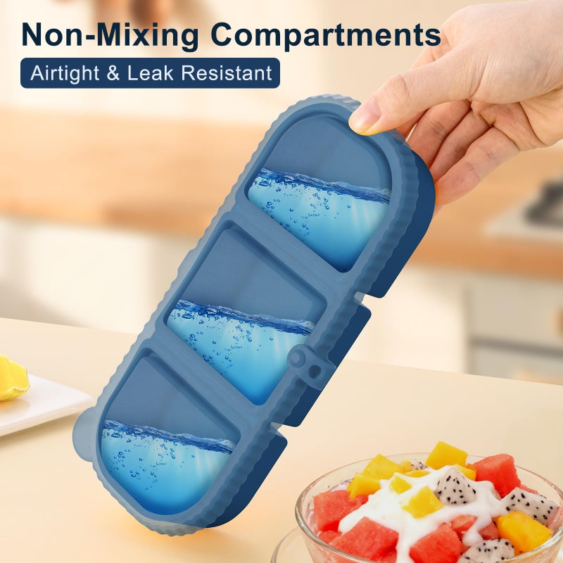 LOROTOCO 3 Pack Silicone Reusable Snack Containers with Lids - 3 Compartment Snackle Box for Kids & Adults, BPA-Free & Leakproof, Small for Dressing, Sauces, School, Office, Picnicï¼ˆBlue, yellow, pinkï¼‰ - Image 3