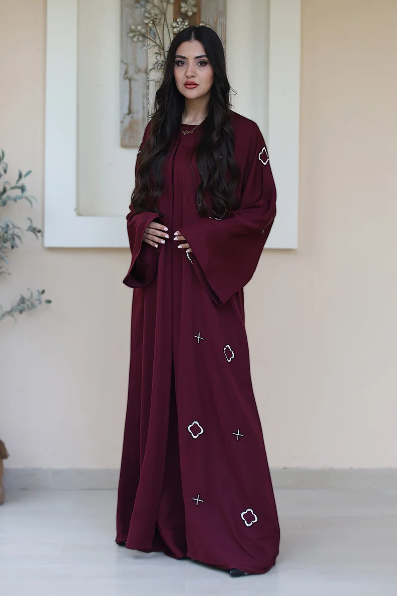 NUKHBAA Maroon Bloom Abaya-771