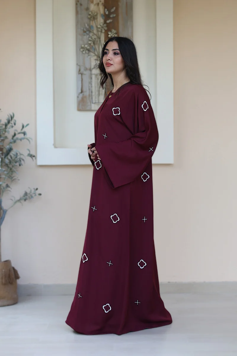NUKHBAA Maroon Bloom Abaya-771