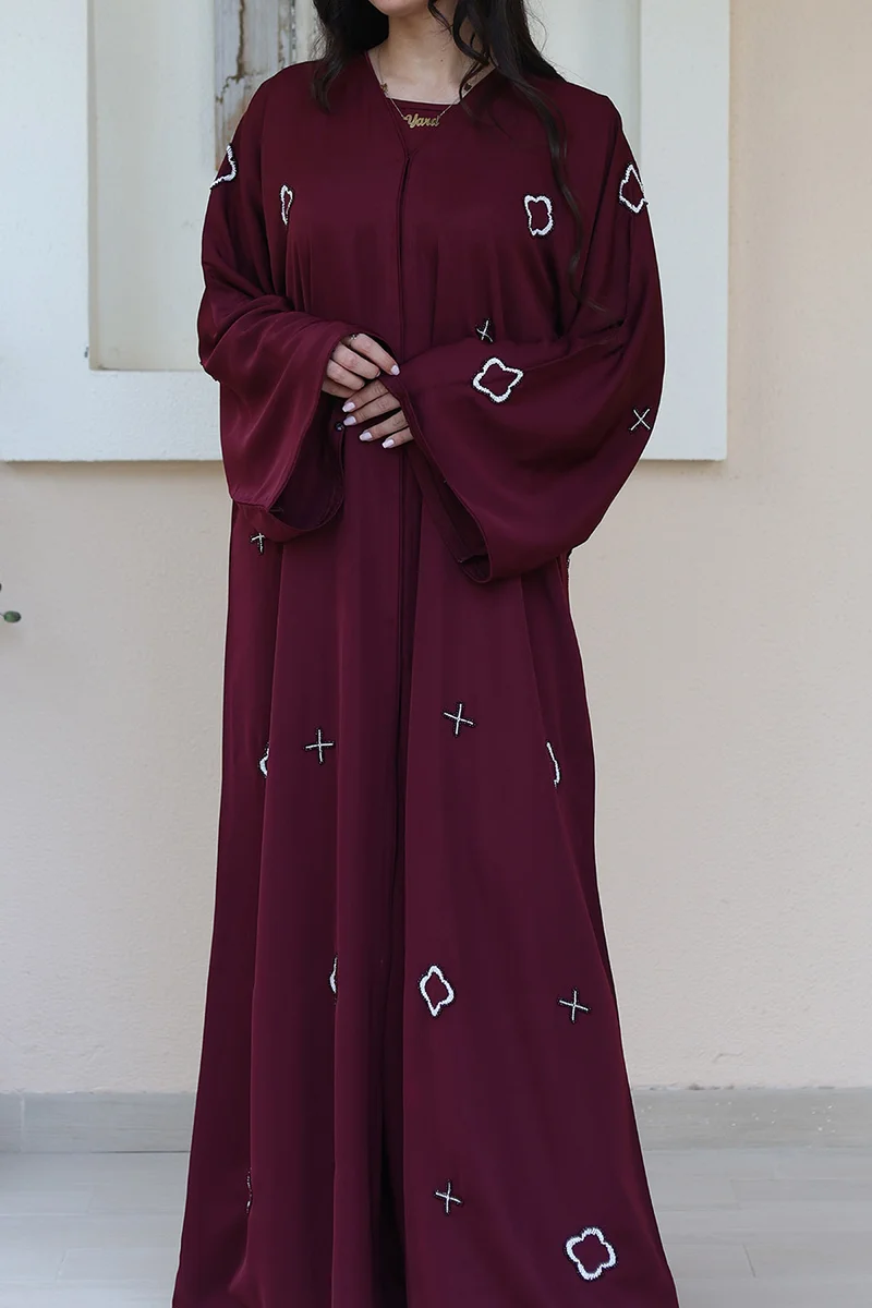 NUKHBAA Maroon Bloom Abaya-771