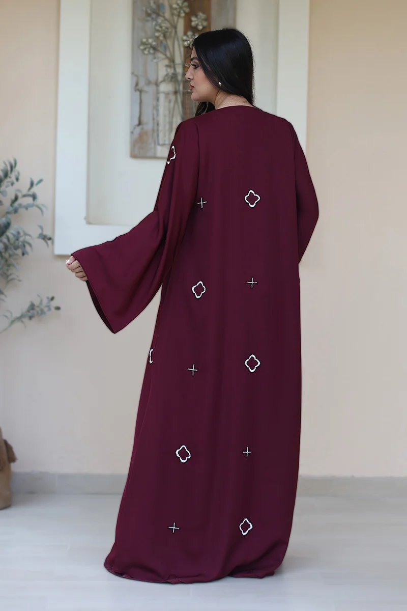 NUKHBAA Maroon Bloom Abaya-771