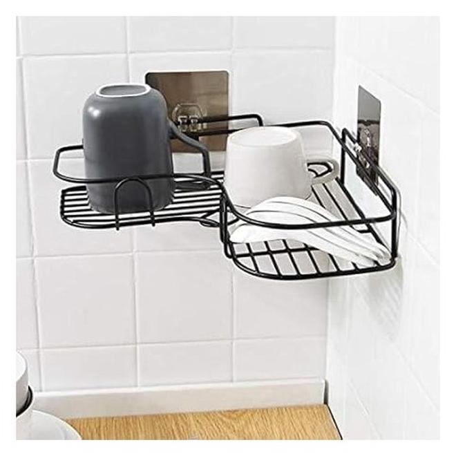 Black Corner Bathroom Shelf – Space-Saving Shampoo & Storage Rack – 1 Piece - Image 1