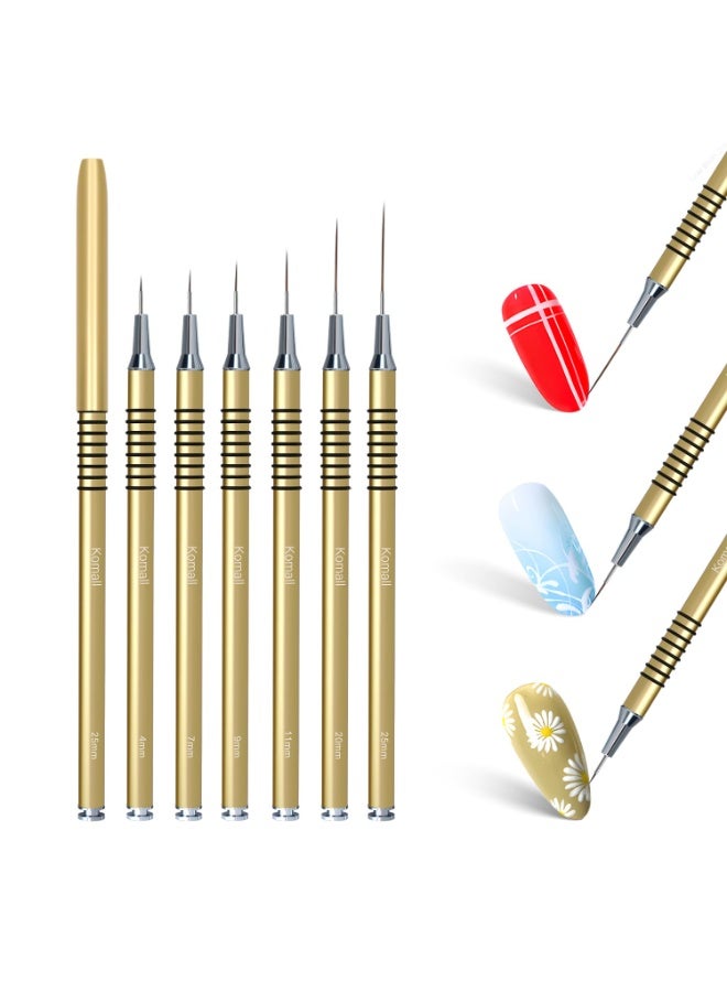 كيلا فراشي فن الأظافر المعدنية، مجموعة فرش طلاء أظافر معدنية، 6 قطع فرش طلاء أظافر غير قابلة للانزلاق، قلم تصميم فن الرسم بالطلاء بالأشعة فوق البنفسجية جل للخطوط الطويلة، التفاصيل الرقيقة، مقاسات الرسم الدقيقة 5/7/9/9/11/20/25 مم (ذهبي) - Image 5