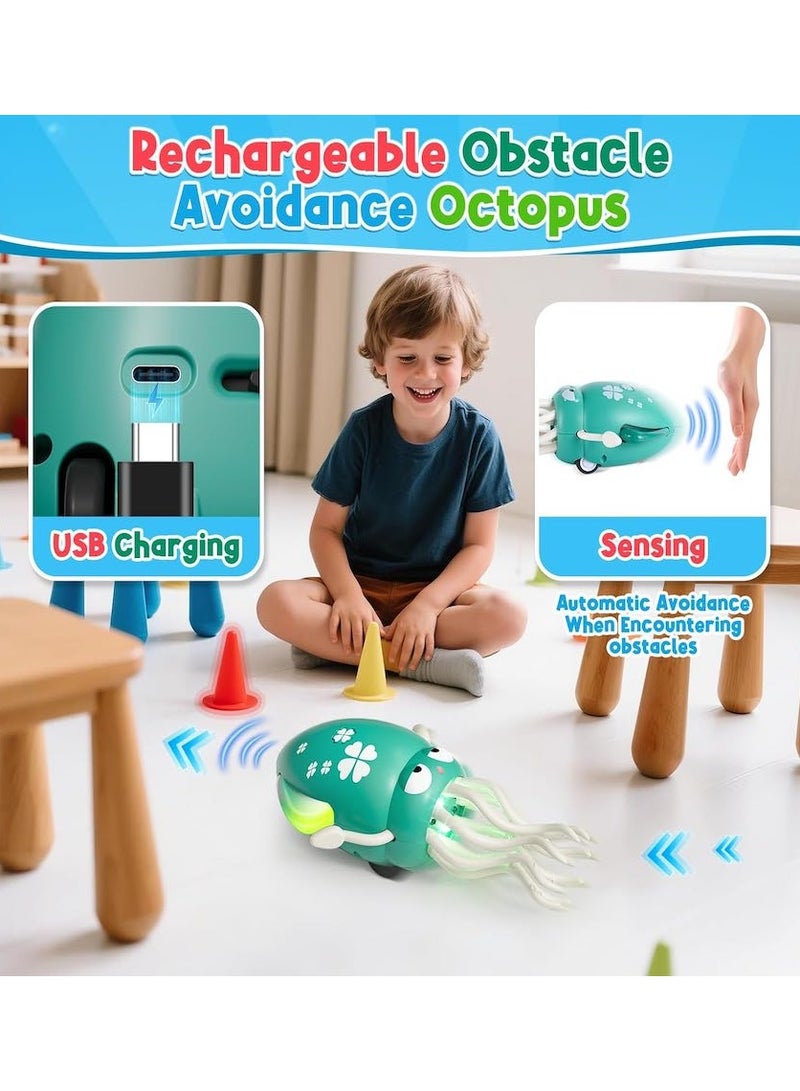 Dancing Octopus Baby Toy, Electric Crawling Octopus Tummy Time Toy, Rechargeable Magic Dancing Music Squid for 3 4 5 6 Year Old Kids Boy Girl Birthday Gifts, Funny Squid for Office Desk Decor,Green - Image 4
