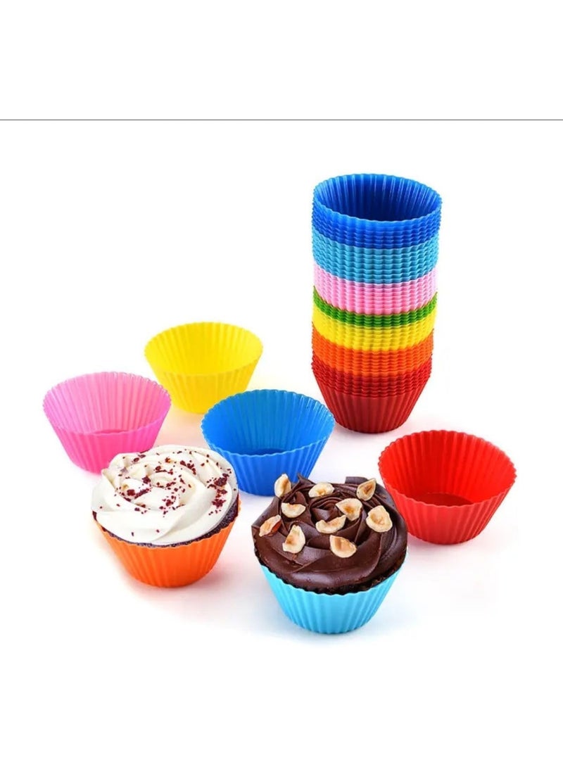 Reusable Silicone Cupcake Baking Cups, 2.96 inch Multicolor Cups, Non-stick Muffin Liners for Weddings, Birthday, Party Halloween Christmas- 12 Pack - Image 1