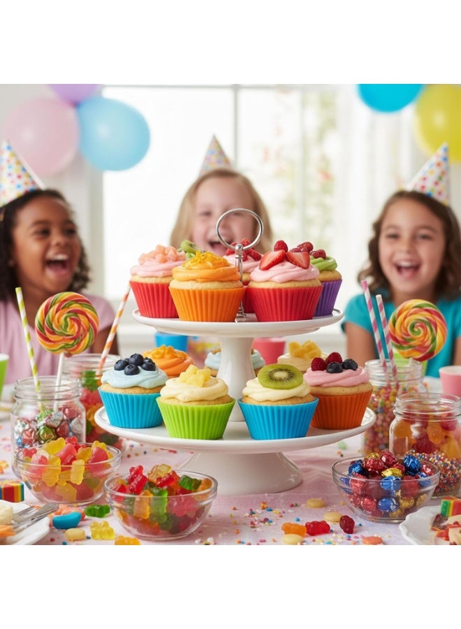 Reusable Silicone Cupcake Baking Cups, 2.96 inch Multicolor Cups, Non-stick Muffin Liners for Weddings, Birthday, Party Halloween Christmas- 12 Pack - Image 3