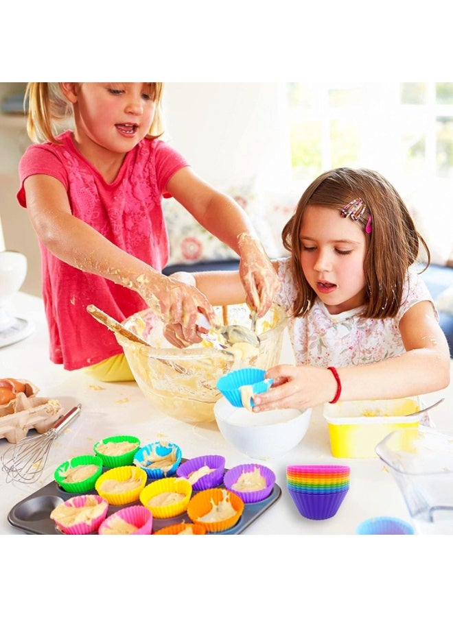 Reusable Silicone Cupcake Baking Cups, 2.96 inch Multicolor Cups, Non-stick Muffin Liners for Weddings, Birthday, Party Halloween Christmas- 12 Pack - Image 5