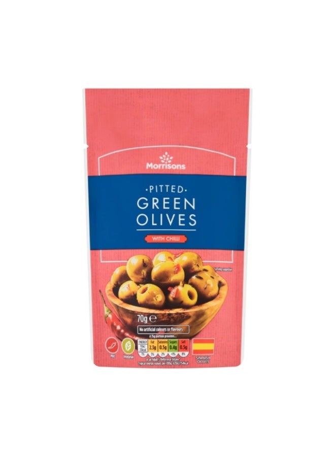 Pitted Green Olives, Chilli - 70g, Spain
