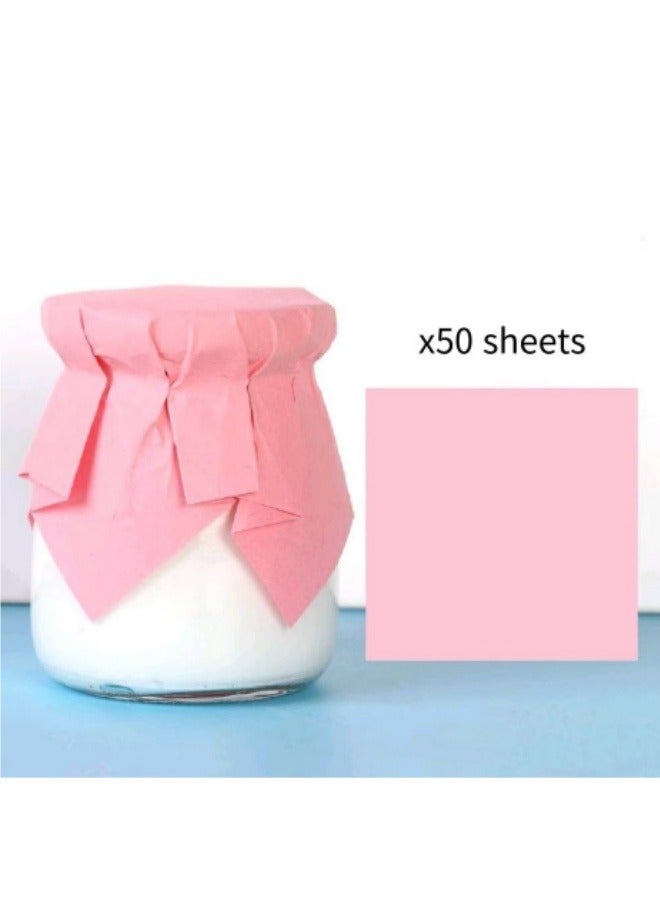 50 ورقة من ورق غلق زجاجات البودنج وزجاجة المربى وغطاء زجاجة الزبادي وغطاء زجاجة ورقي لحفلات الزفاف وأعياد الميلاد وغطاء زجاجة وردي - Image 1