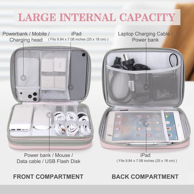 Waterproof Travel Cable Organizer Bag with Double Layer Storage for Cords, Chargers, Phone and Earphone - Image 3